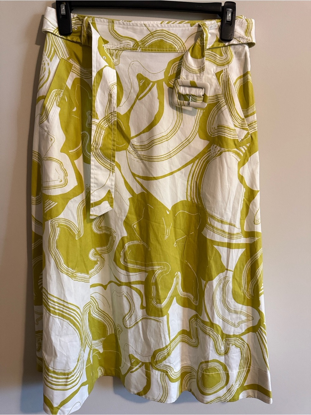 Worthington Green White Floral Belted Skirt Size 6 NWOT